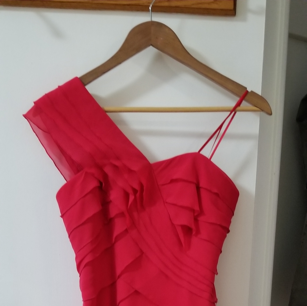 Max & Cleo one shoulder pink ruffle dress